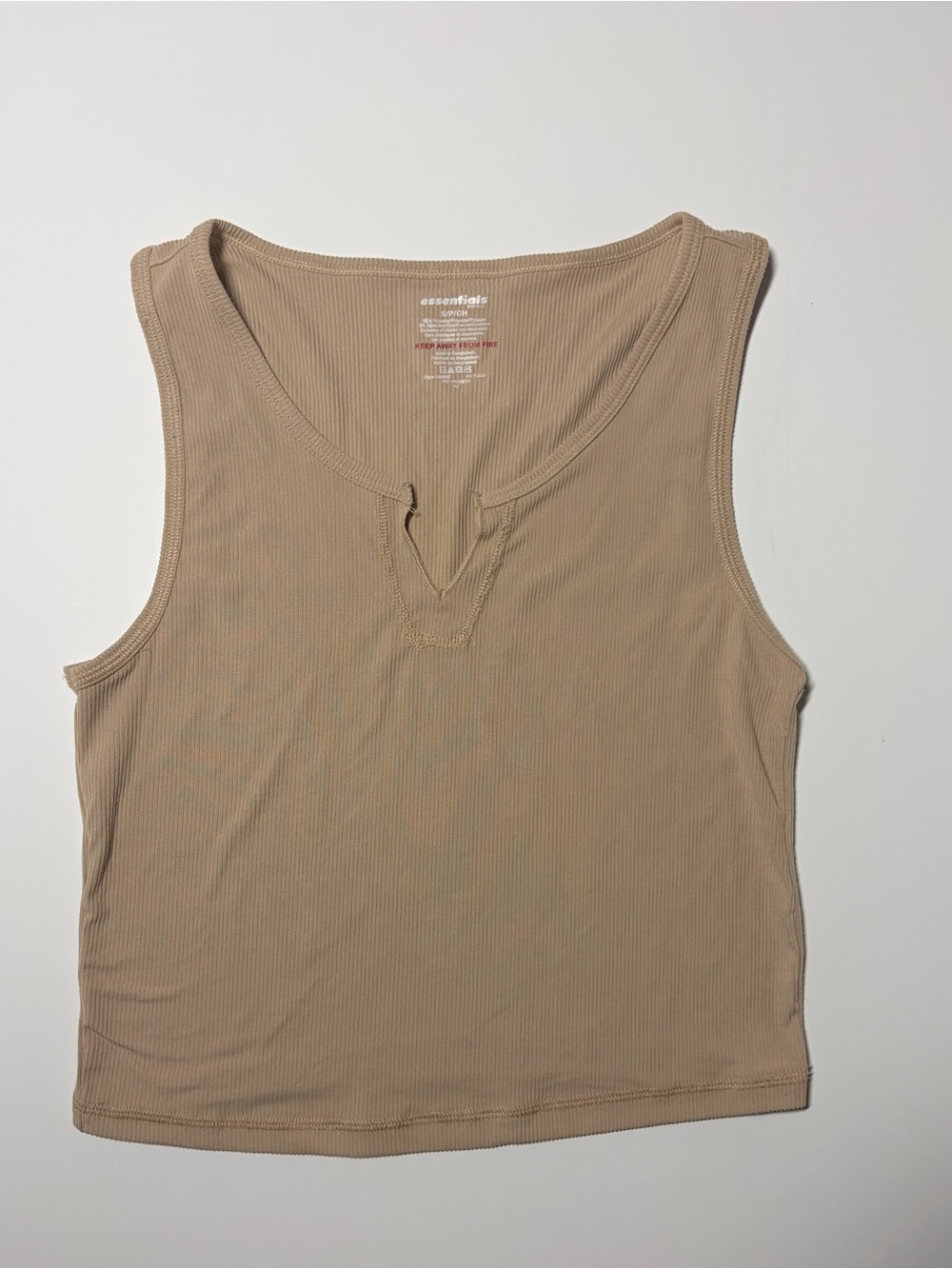 Essentials Women's Basic Beige V-neck Sleeveless Ribbed Tank Top Size Small